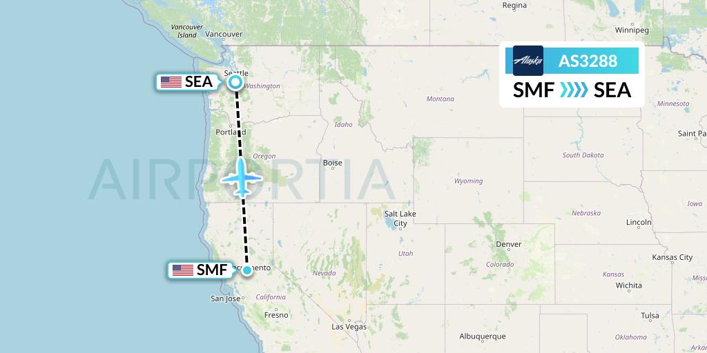 AS3288 Alaska Airlines Flight Map: Sacramento to Seattle