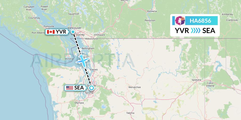 HA6856 Hawaiian Airlines Flight Map: Vancouver to Seattle