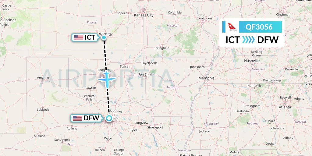QF3056 Qantas Flight Map: Wichita to Dallas