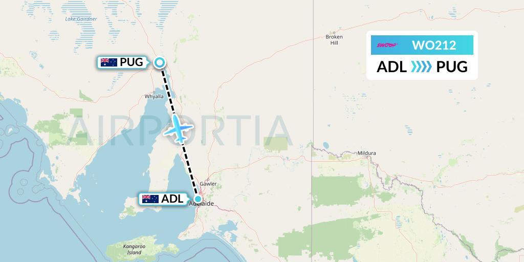 WO212 Swoop Flight Map: Adelaide to Port Augusta