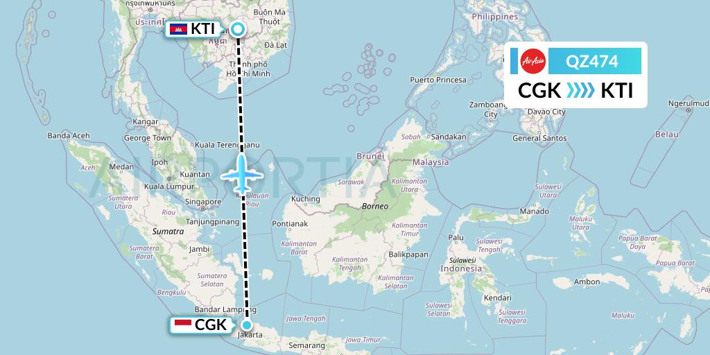 QZ474 Indonesia AirAsia Flight Map: Jakarta to Kratie