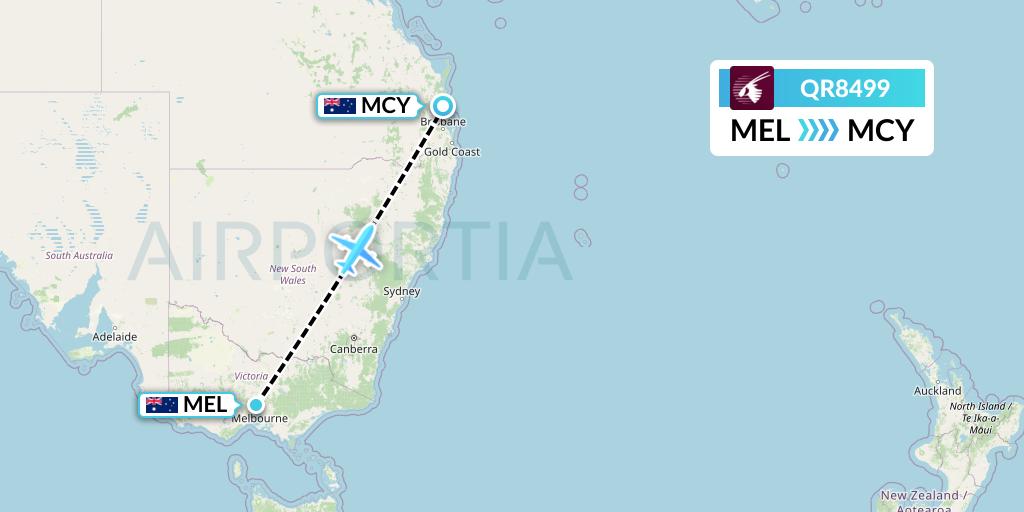 QR8499 Qatar Airways Flight Map: Melbourne to Sunshine Coast