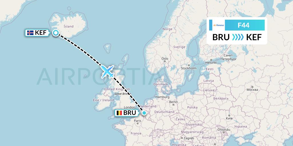 F44 Air Flamenco Flight Map: Brussels to Reykjavik