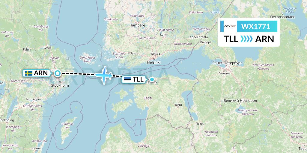 WX1771 Cityjet Flight Map: Tallinn to Stockholm