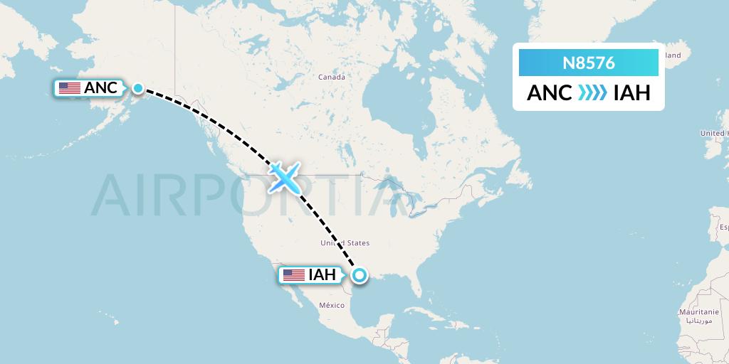 N8576 National Airlines Flight Map: Anchorage to Houston