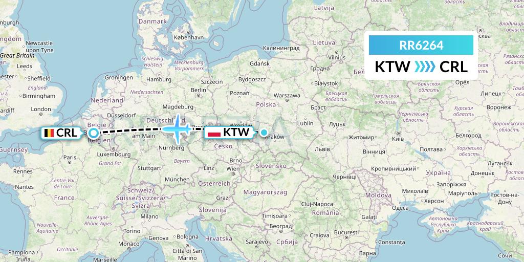 RR6264 Royal Air Force Flight Map: Katowice to Brussels