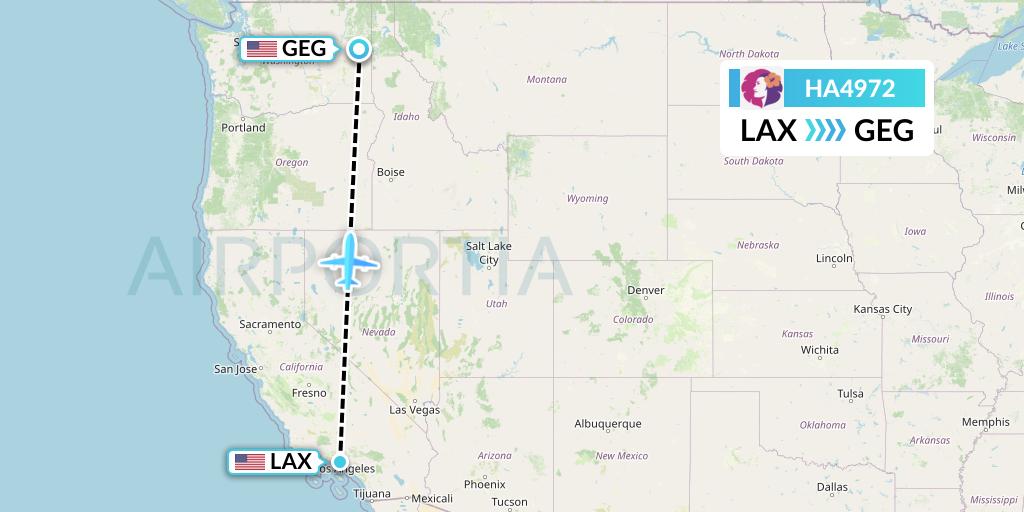 HA4972 Hawaiian Airlines Flight Map: Los Angeles to Spokane
