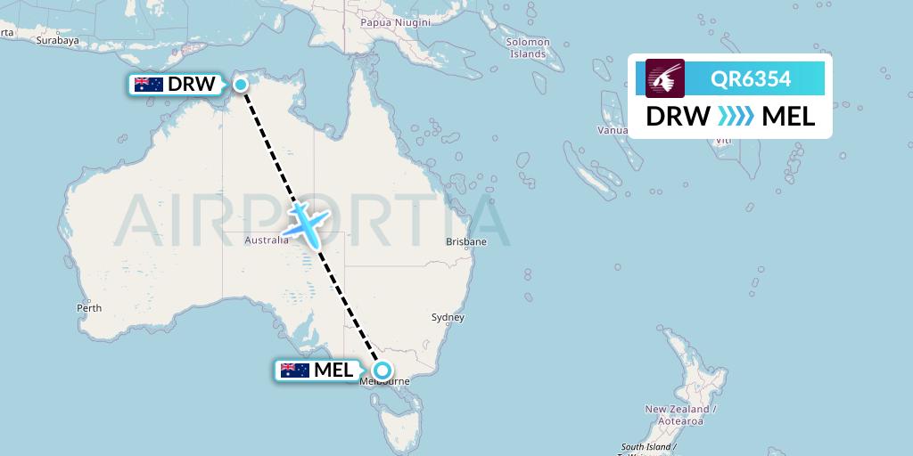 QR6354 Qatar Airways Flight Map: Darwin to Melbourne