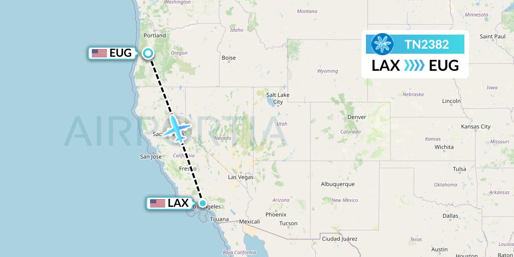 TN2382 Air Tahiti Nui Flight Map: Los Angeles to Eugene
