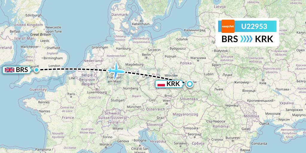 U22953 EasyJet Flight Map: Bristol to Krakow