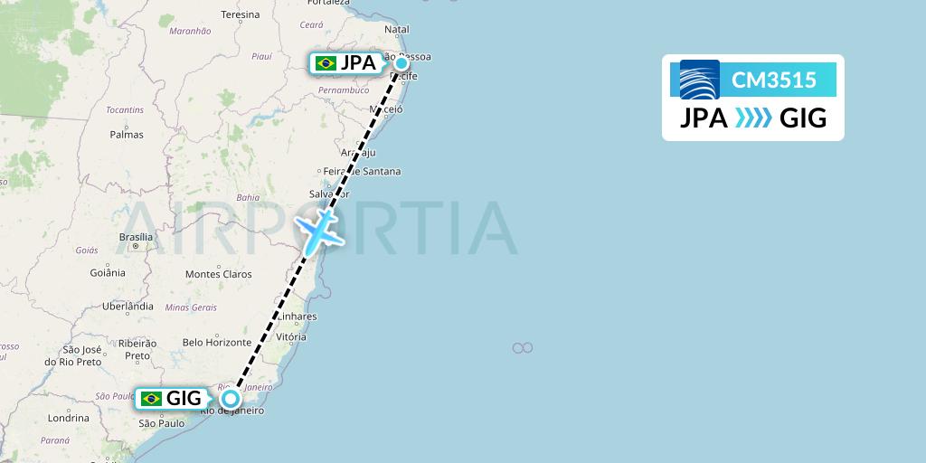 CM3515 Copa Airlines Flight Map: Joao Pessoa to Rio de Janeiro
