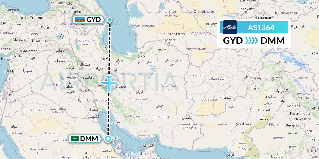 AS1364 Alaska Airlines Flight Map: Baku to Dammam
