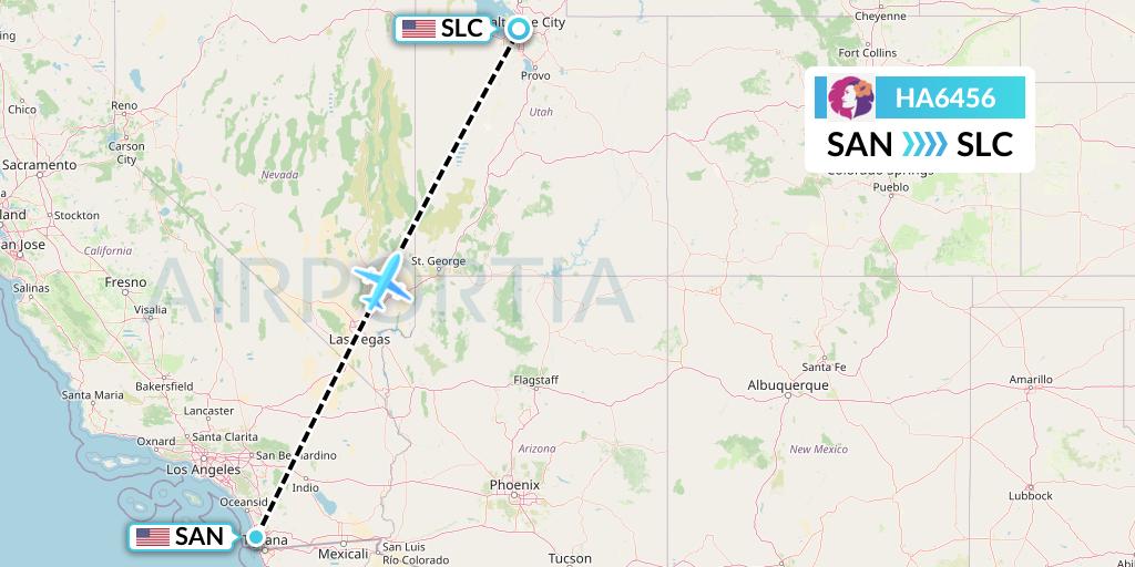HA6456 Hawaiian Airlines Flight Map: San Diego to Salt Lake City