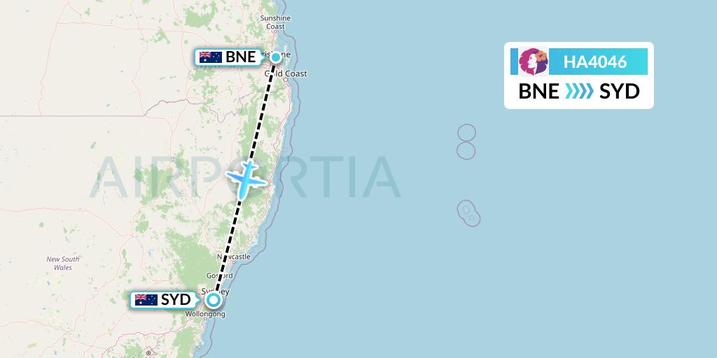 HA4046 Hawaiian Airlines Flight Map: Brisbane to Sydney