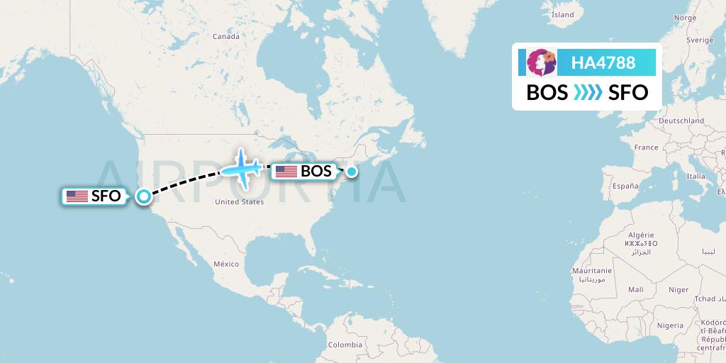 HA4788 Hawaiian Airlines Flight Map: Boston to San Francisco