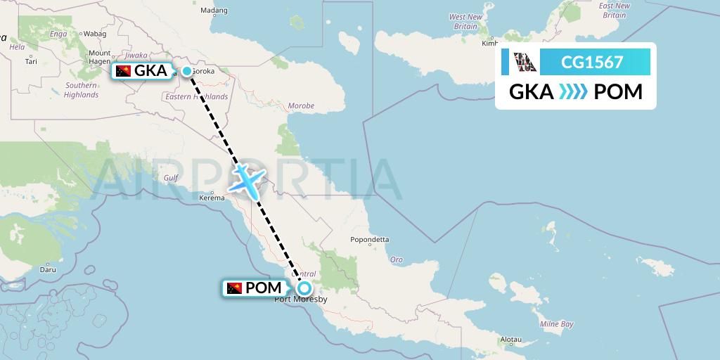 CG1567 Airlines PNG Flight Map: Goronka to Port Moresby