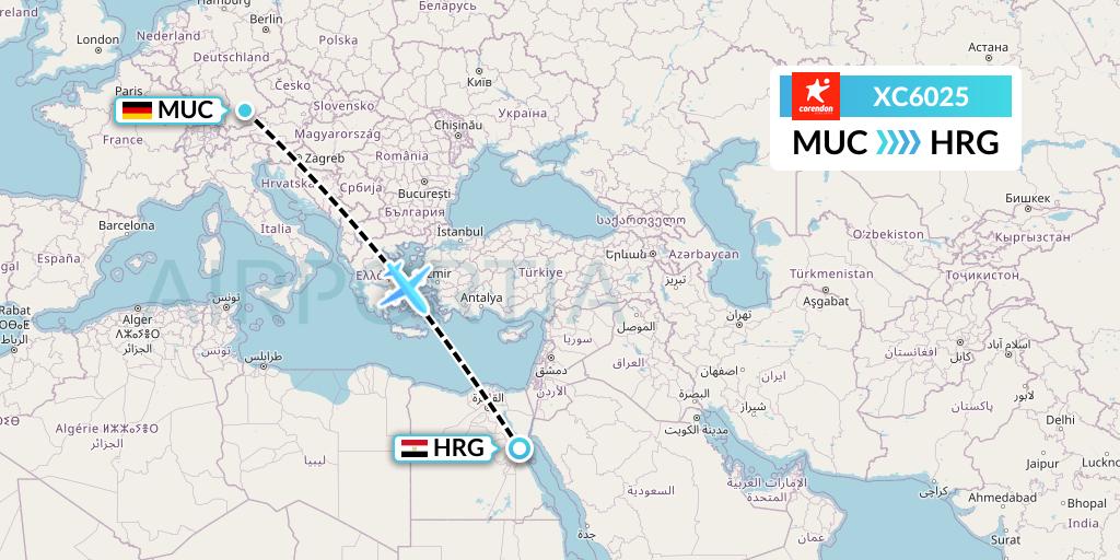 XC6025 Corendon Airlines Flight Map: Munich to Hurghada