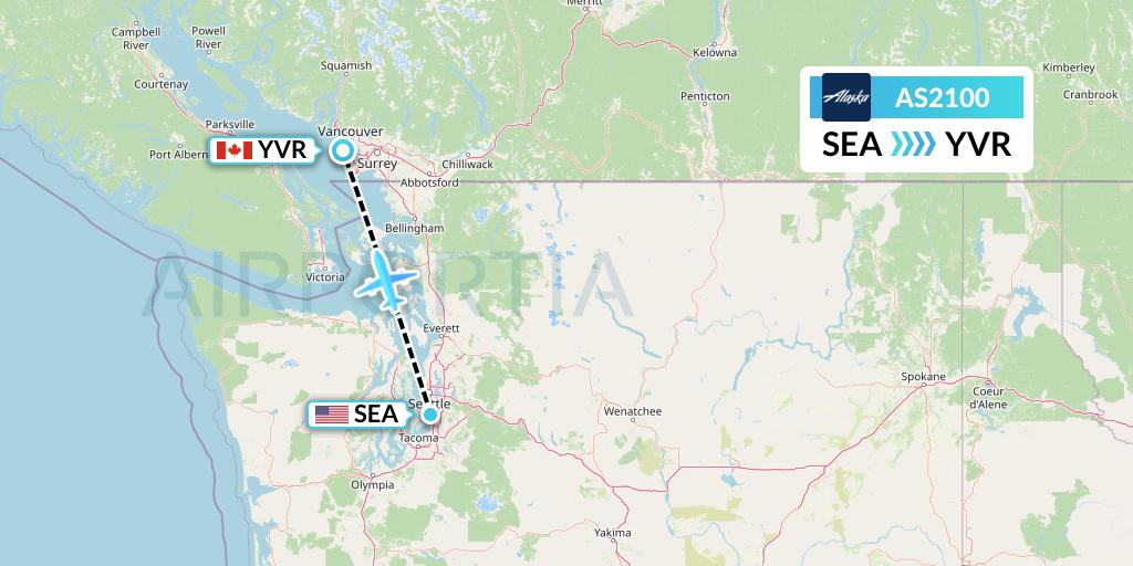 AS2100 Alaska Airlines Flight Map: Seattle to Vancouver