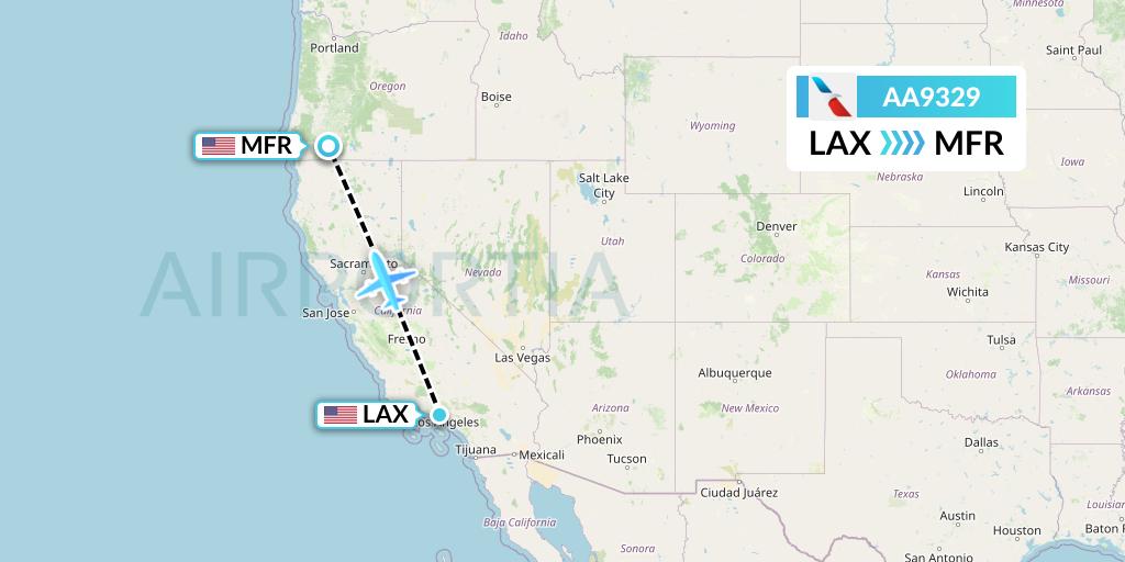 AA9329 American Airlines Flight Map: Los Angeles to Medford