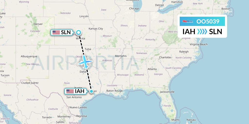OO5039 SkyWest Airlines Flight Map: Houston to Salina