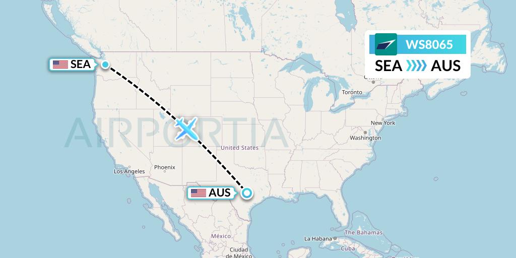 WS8065 WestJet Flight Map: Seattle to Austin