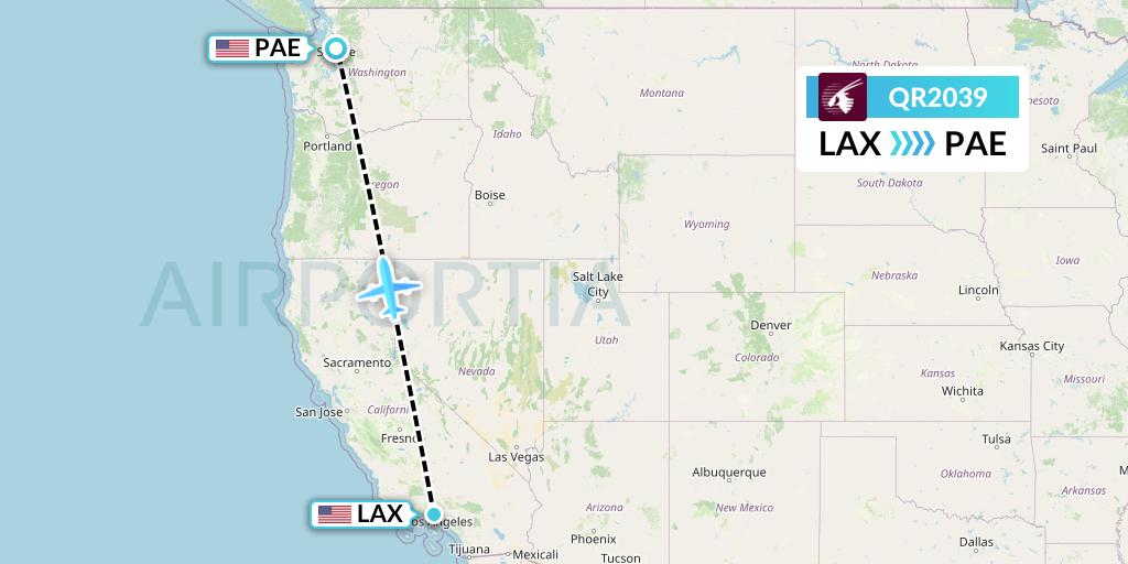 QR2039 Qatar Airways Flight Map: Los Angeles to Everett