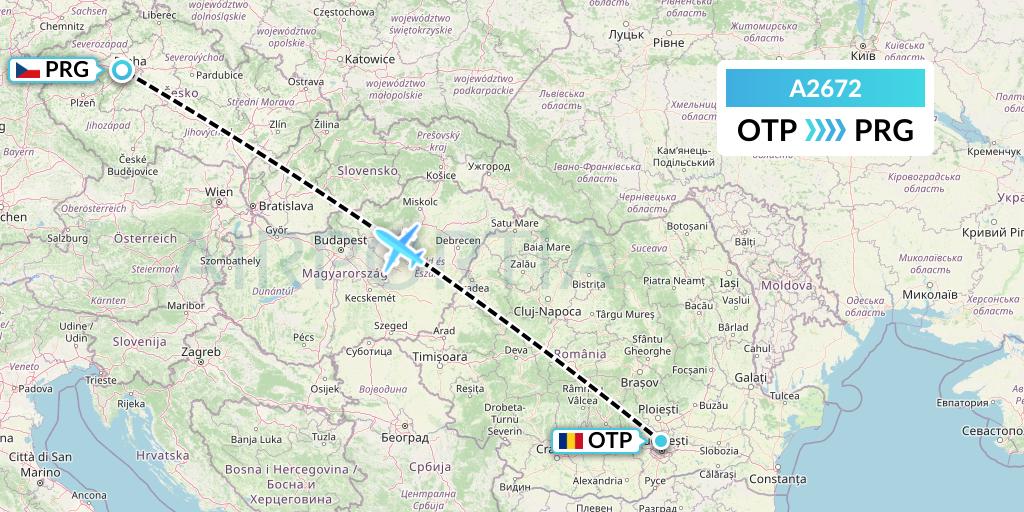 A2672 Anima Wings Aviation Flight Map: Bucharest to Prague
