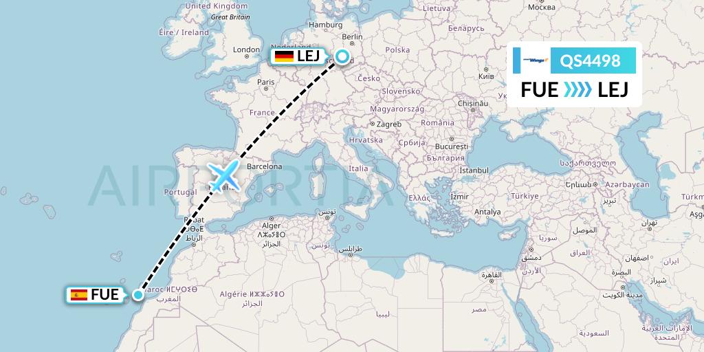 QS4498 Smartwings Flight Map: Fuerteventura to Leipzig