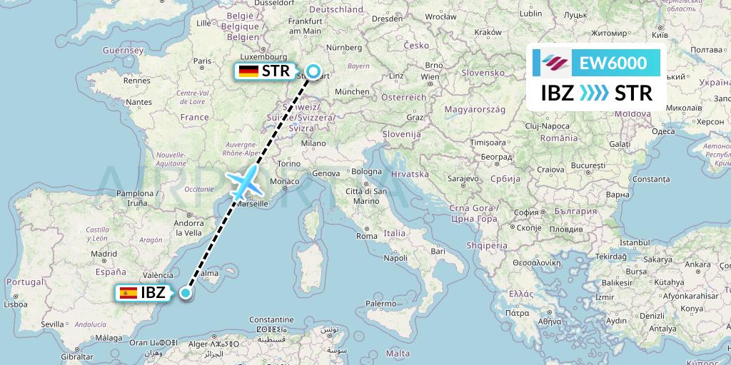 EW6000 Eurowings Flight Map: Ibiza to Stuttgart