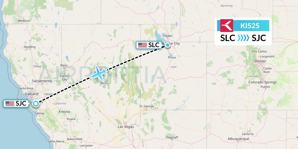 KI525 Krasavia Flight Map: Salt Lake City to San Jose