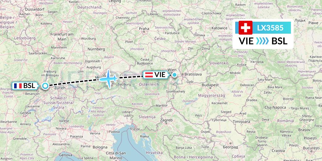 LX3585 Swiss Flight Map: Vienna to Basel