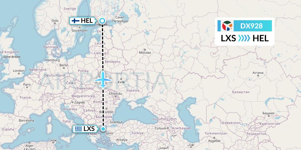 DX928 Danish Air Transport Flight Map: Lemnos to Helsinki