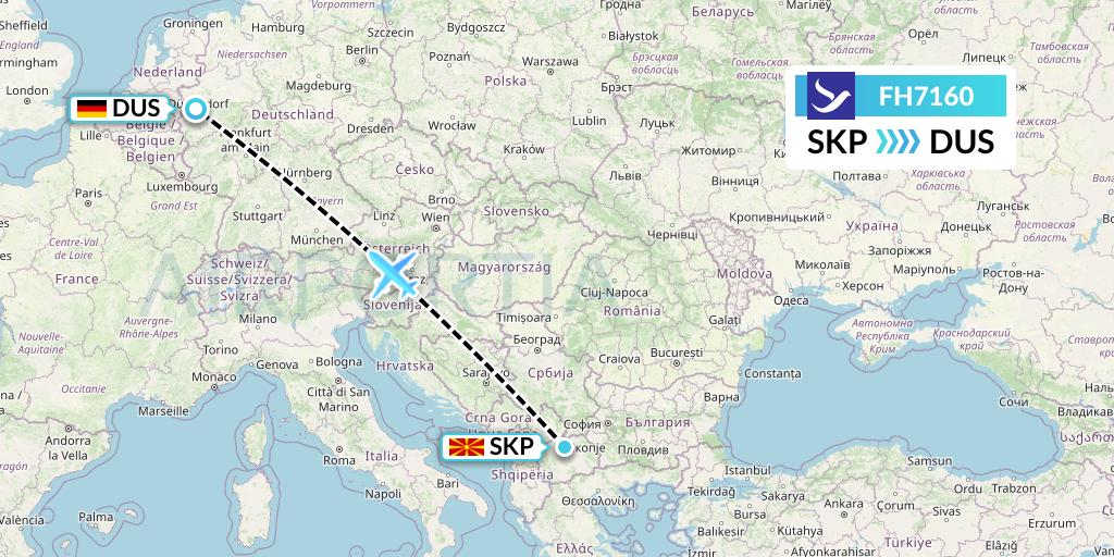 FH7160 Freebird Airlines Flight Map: Skopje to Dusseldorf