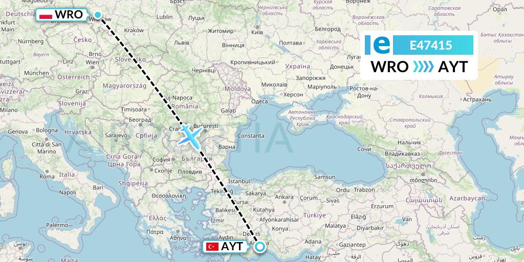 E47415 Estelar Latinoamerica C.A. Flight Map: Wroclaw to Antalya