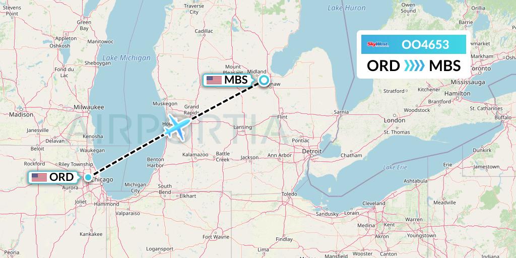 OO4653 SkyWest Airlines Flight Map: Chicago to Saginaw