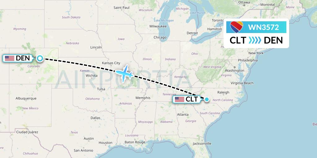 WN3572 Southwest Airlines Flight Map: Charlotte to Denver