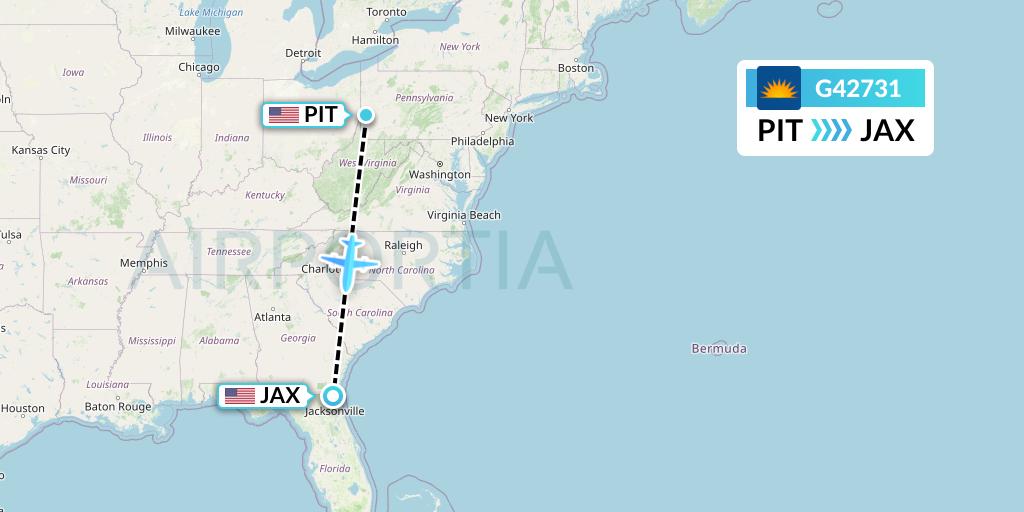 G42731 Allegiant Air Flight Map: Pittsburgh to Jacksonville