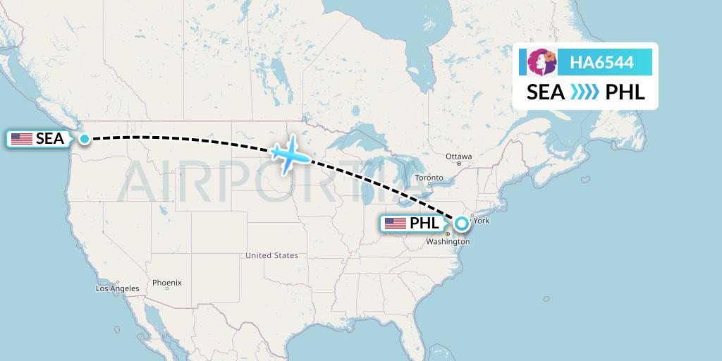 HA6544 Hawaiian Airlines Flight Map: Seattle to Philadelphia