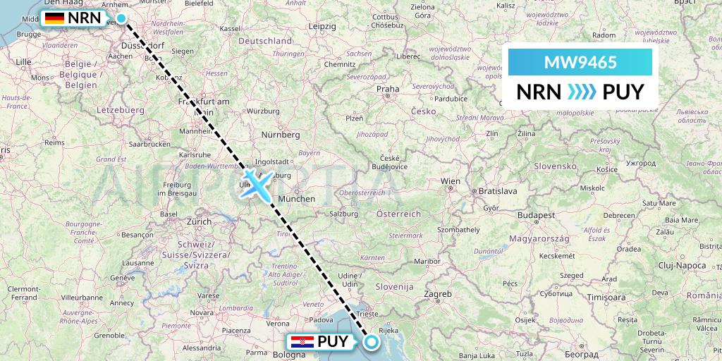 MW9465 Mokulele Flight Service Flight Map: Weeze to Pula