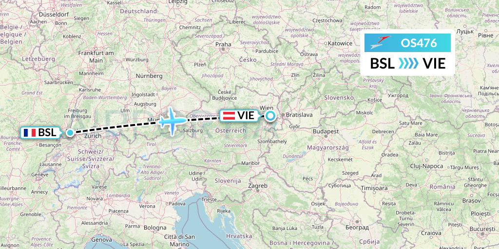OS476 Austrian Airlines Flight Map: Basel to Vienna