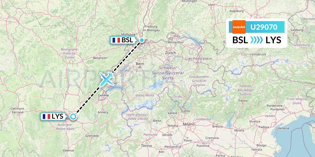 U29070 EasyJet Flight Map: Basel to Lyon