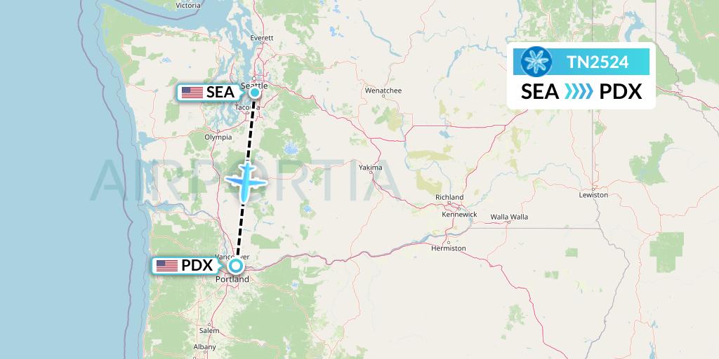 TN2524 Air Tahiti Nui Flight Map: Seattle to Portland