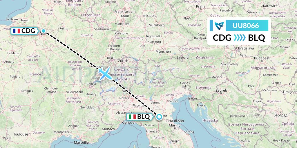 UU8066 Air Austral Flight Map: Paris to Bologna