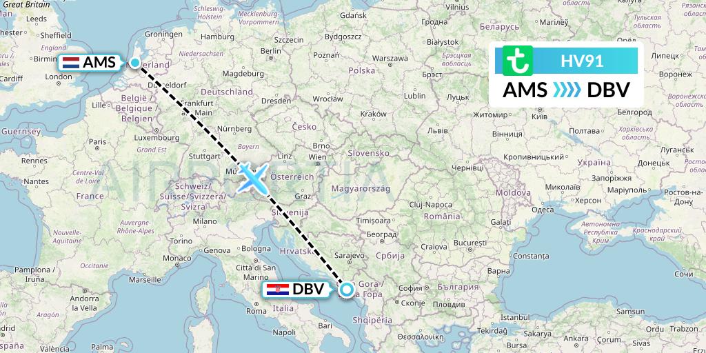 HV91 Transavia Flight Map: Amsterdam to Dubrovnik