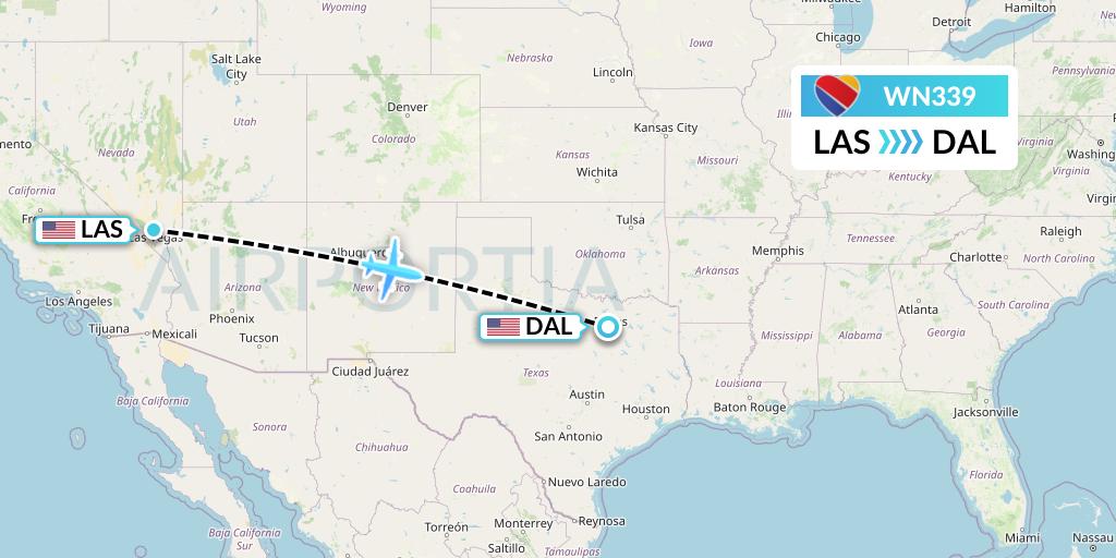 WN339 Southwest Airlines Flight Map: Las Vegas to Dallas