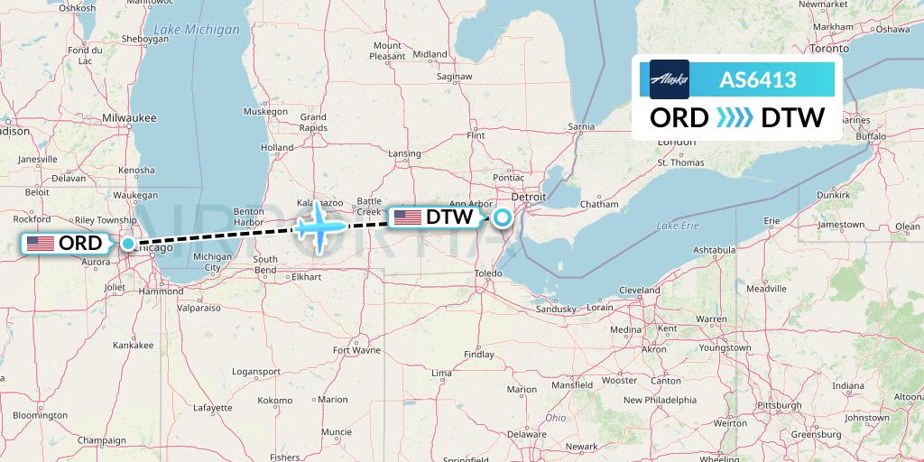 AS6413 Alaska Airlines Flight Map: Chicago to Detroit