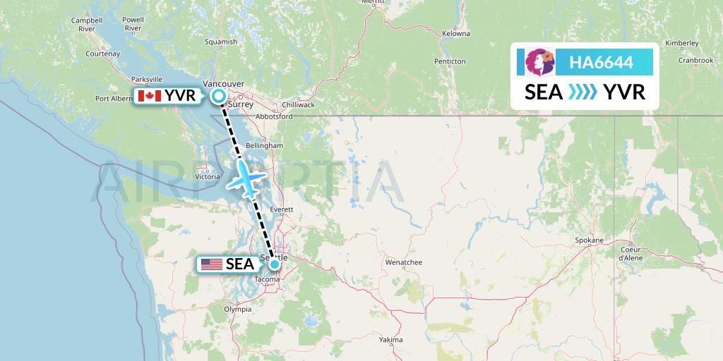 HA6644 Hawaiian Airlines Flight Map: Seattle to Vancouver