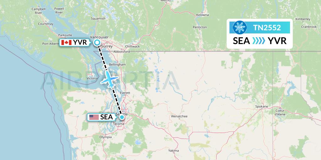 TN2552 Air Tahiti Nui Flight Map: Seattle to Vancouver