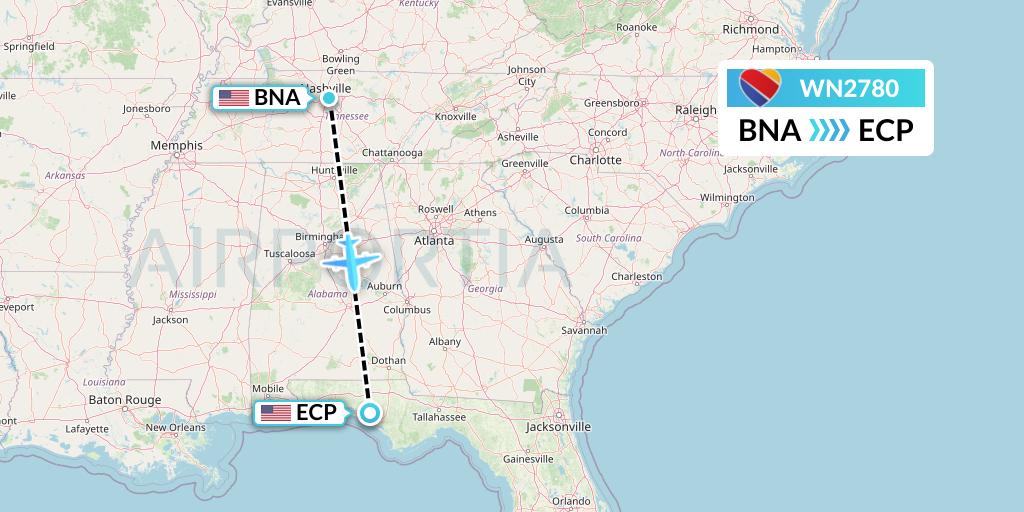 WN2780 Southwest Airlines Flight Map: Nashville to Panama City