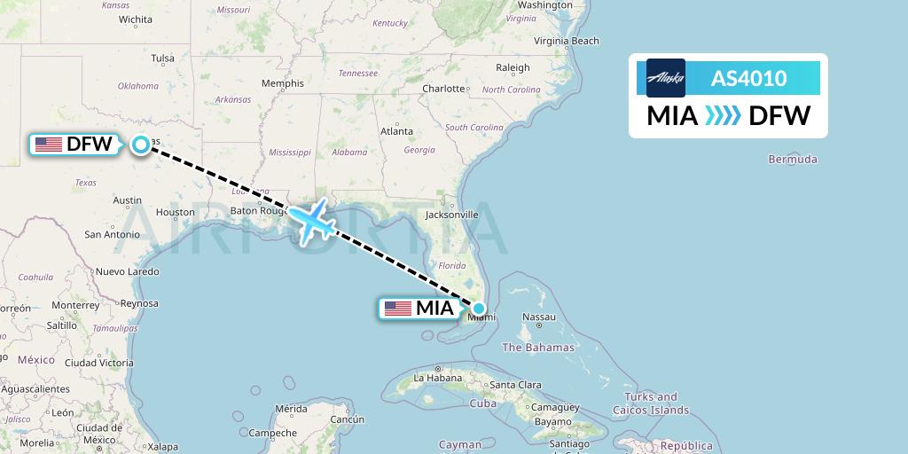 AS4010 Alaska Airlines Flight Map: Miami to Dallas